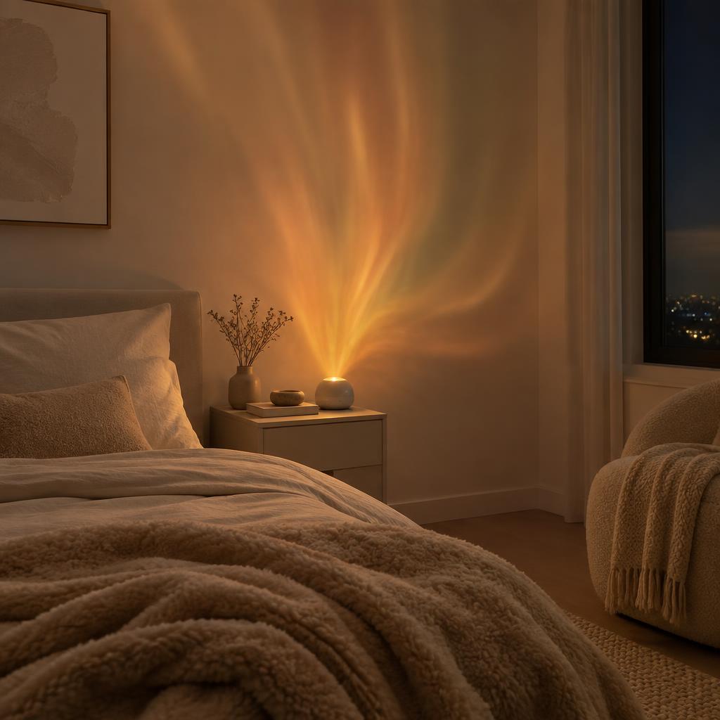 Chambre apaisante éclairée par un projecteur d'ambiance